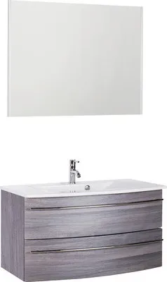 Produktbild von Marlin Badmöbel-Set 3040 BxHxT 91 x 198,2 x 51 cm Frontfarbe kastanie graphit mit Waschtisch Keramik weiß, Spiegel mit L