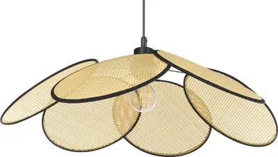 Produktbild von BELIANI Hängelampe Natur u. Schwarz aus Papiergeflecht Blütenform Blumen Form für Esstisch Esszimmer Wohnzimmer Schlafzimmer