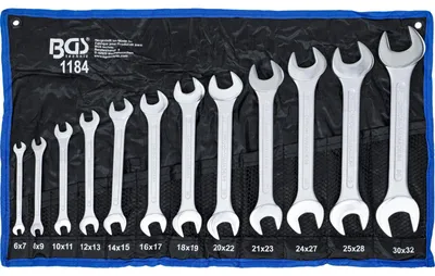 Produktbild von Ringschlüssel Maulschlüssel Schlüsselsatz - 12-teilig - 6 x 7 bis 30 x 32 mm - Chrom-Vanadium-Stahl - Mit Rolltasche