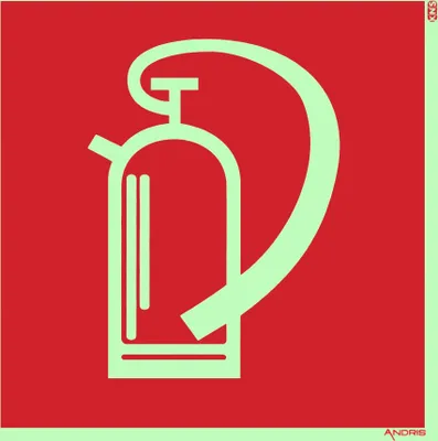 Produktbild von Symbolschild Feuerlöscher orig. ANDRIS® DIN BGV A8 Kunststoffplatte nachleuchtend + selbstklebend 150x150mm