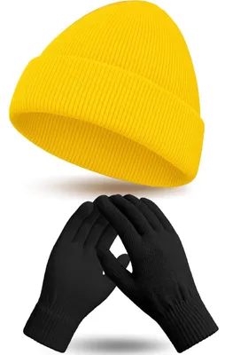 Immagine prodotto di Omgoods - Set invernale con berretto beanie in pile e guanti neri