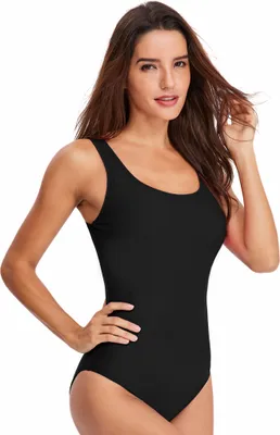 Produktbild von Damen 1 Stück Badeanzug Sport lebendige Farbe Blockieren U-Rücken ein Stück Badeanzug Schwarz M