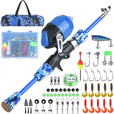 Produktbild von Kinder Angelruten Kinder Pole tragbare Teleskop- und Rollen -Kombi -Combo -Kit für Teenager -Mädchen mit Linien