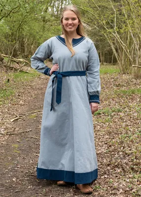 Produktbild von Wikinger Kleid mit Gürtel Jona, blaugrau/blau aus Baumwolle - Wikingerkleid - Mittelalterkleid für Damen Kostüm Größe: XXL