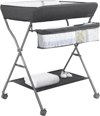 Productafbeelding van Opvouwbare Babycommode - Mobiele Aankleedtafel - Baby Verzorgen - In Hoogte Verstelbaar - Met Opbergvakken - Donkergrijs