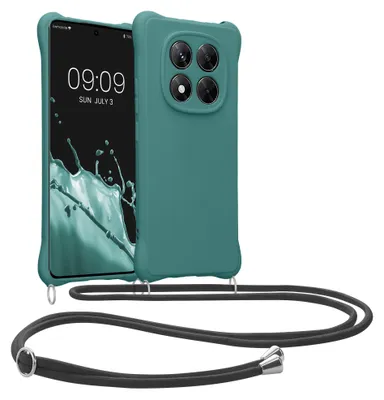 Produktbild von kwmobile Necklace Case kompatibel mit Xiaomi Redmi Note 14 Pro 4G Hülle - Cover mit Kordel zum Umhängen - Silikon Schutzhülle Petrol