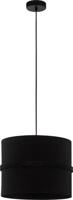 Produktbild von EGLO Hängelampe Paraguaio, Pendelleuchte Esstisch, Deckenlampe hängend, Stahl in schwarz, Textil, Glas in schwarz, E27 Fassung