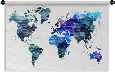Produktbild von MuchoWow® Wandteppich Wandbehang Weltkarte - Blau - Sternenhimmel - Kinder - Jungen - Mädchen 60x40 cm Tapisserie Dekoration Wandtuch - Wanddekorationen