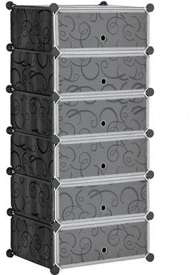 Image de Étagère de rangement modulaire - Étagère à chaussures et à jouets - 6 niveaux - Structure en métal, plastique PP - 45 x 36 cm - Noir