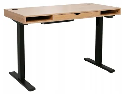 Zdjęcie produktu dla Biurko z szufladą i półkami loftowe komputerowe 120 x 60 cm kolor czarny i dąb naturalny FURNITEX B13-FX
