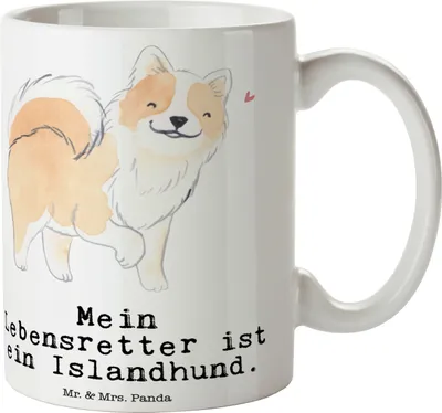 Produktbild von Mr. & Mrs. Panda Pott Islandhund Lebensretter - Weiß - Geschenk, Kaffeetasse, Henkelpott, Isländischer Schäferhund, Tasse, Teetasse, Kaffeebecher