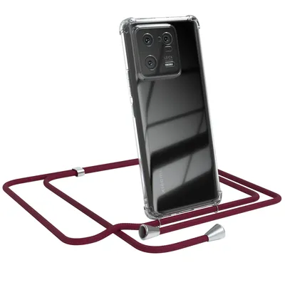Produktbild von EAZY CASE Handykette kompatibel mit Xiaomi 13 Pro, Handyhülle mit Umhängeband, Handykordel, Schutzhülle Clear, Band in Rot