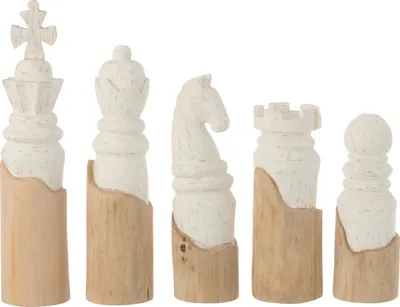 Produktbild von J-Line Set Von 5 Schachstücken Mangoholz Weiss/Naturell