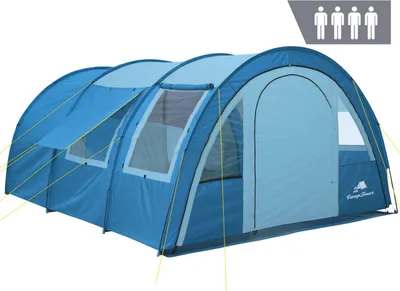 Image de Tente CampFeuer Multi pour 4 personnes, bleu/bleu clair, tente tunnel avec vestibule, colonne d'eau 5000 mm