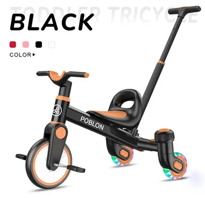 Zdjęcie produktu dla Trójkołowiec dla dzieci 3-w-1 - Drift Trike - obrót o 360° - koła świecące - regulowane siedzenie - rączka pchająca dla rodziców - wiek 3-6 lat - kolor: czarny