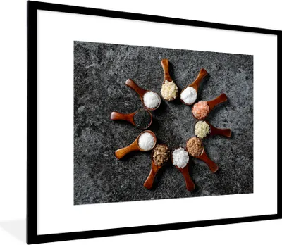 Produktbild von MuchoWow® Gerahmtes Poster Löffel - Kräuter - Gewürze - Küche - Industrie 80x60 cm - Poster mit Schwarzem Bilderrahmen Wandposter Rahmen Foto Bilder - Schlafzimmer-Dekorationen - Fotoposter