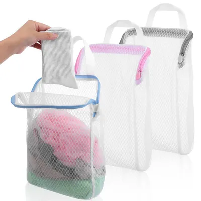Productafbeelding van Wasmandjes, 3 stuks, groot, met draaghandgrepen en rits, 20x30x8 cm, geschikt voor gebruik in de wasmachine