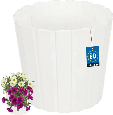 Immagine prodotto di KOTARBAU® Fioriera ⌀ 24 cm H: 22 cm Bianco Vaso in plastica per piante da interno Fioriere Grande Fioriera da esterno Balcone Decorativo