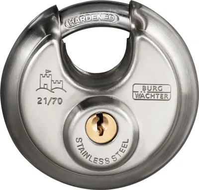 Produktbild von BURG-WÄCHTER  Circle 21 60 SB, Rundbügelschloss, Vorhängeschloss mit Schlüssel, 8 mm Bügelstärke, Edelstahlkorpus, Messingschloss, Kneifschutz