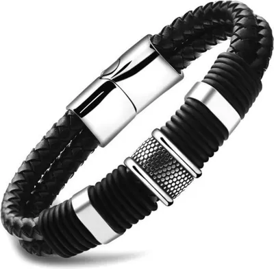 Produktbild von Leder Armband Herren Jugend Geschenk Schwarz 20.5 cm Magnetverschluss