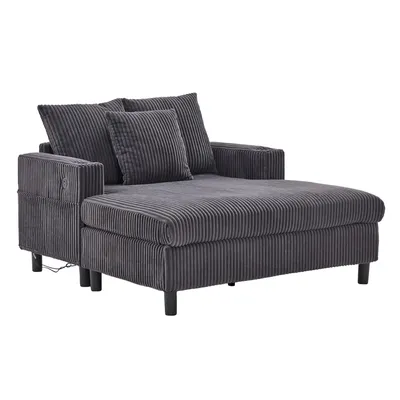 Produktbild von LVHOM Schlafsofa mit LED & USB, Cordstoff Palmensessel, Loungesofa mit Seitentaschen & Getränkehalter, 350kg Tragkraft, 128x85x142 cm, Dunkelgrau