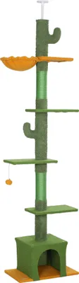 Produktbild von Fortuna Lai Kratzbaum Deckenhoch, Katzenbaum, 230-275 cm Katzenkratzbaum mit Katzenhöhle, Kratzstämmen, Spielball, Katzenmöbel mit Kippschutz, Grün