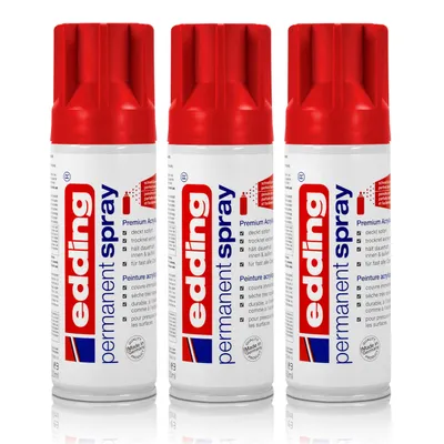 Produktbild von 3x edding Permanent Spray verkehrsrot matt 200 ml Premium Acryllack, RAL 3020