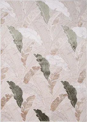 A flat lay of a rug with a leaf pattern.