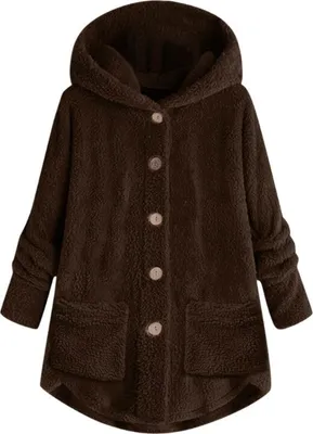Produktbild von ASKSA Damen Plüschjacke Plüsch Cardigan Dicke Warm Sweatshirt Teddy Jacke Lang Kuschelpullover, Kaffee, XL