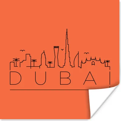 Produktbild von MuchoWow® Poster Skyline "Dubai" schwarz auf orange 100x100 cm - Babyzimmer