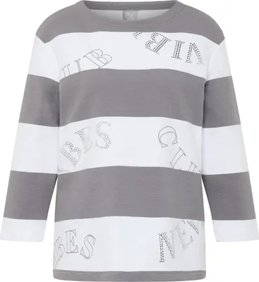 Produktbild von Rabe T-Shirt Grau 46 mit klassischem Ringeldesign, 3/4-Ärmeln und Rundhalsausschnitt