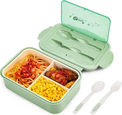 Produktbild von Lunchbox Brotdose Bento Box Erwachsene Und Kinder, Auslaufsicher - 1400ml Brotdose mit 3 Fächern und Besteck, Lunch Box Kids Mikrowellengeeignet, für Schule Arbeit Picknick Reisen(Grün)
