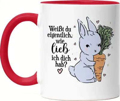 Produktbild von Weißt Du Wie Lieb Ich Dich Habe Tasse Rot  Hase Mit Karotte Süßes Geschenk Kaninchen Möhre
