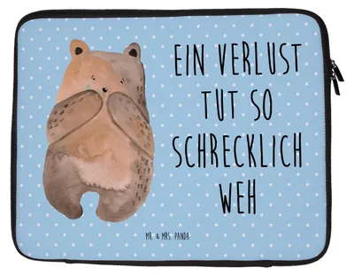 Produktbild von Mr. & Mrs. Panda Laptophülle Bär Verlust 27 x 36 cm - Blau Pastell - Geschenk, Laptop Tasche, Sleeve, Hülle, Laptoptasche, Teddy