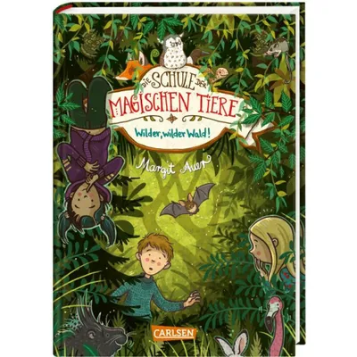 A book cover illustration depicting children and animals in a magical forest setting.