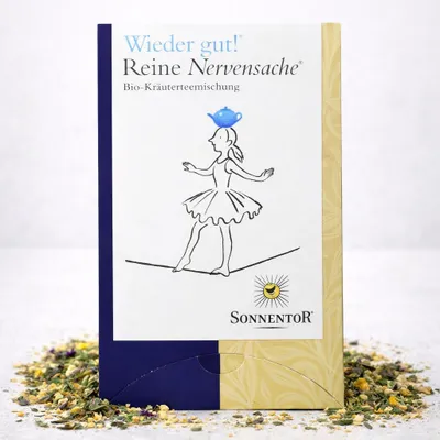Produktbild von Sonnentor Reine Nervensache Tee Wieder gut! , Kräutertee, 2 g, Lavendel, Zitrone, Orange, 1,5 g, Zitronenmelisse  Apfelminze  Lavendel  Hopfendolden  Kornblumen  Orangenschalen , 18 Stück(e)