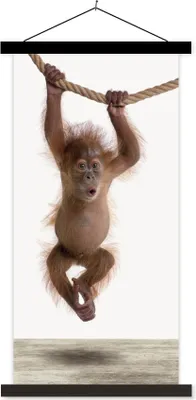 Produktbild von MuchoWow® Textilposter Affe - Tiere - Kinder - Orang Utan - Jungen - Mädchen 60x120 cm mit schwarzem Rahmen - Magnete