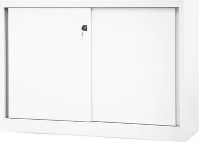 Produktbild von BISLEY Bisley Schiebetürenschrank ECO 1.200 x 839 x 430 mm (B x H x T) 1 Fachboden Stahl verkehrsweiß