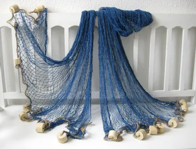 Produktbild von Deko Fischernetz 250x250cm BLAU Baumwolle Maschen 2x2cm mit Schwimmern