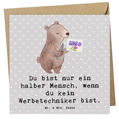 Produktbild von Mr. & Mrs. Panda Grußkarte Werbetechniker Herz - Grau Pastell - Geschenk, Klappkarte, faltkarte, anlasskarte, doppelkarte, Glückwunschkarte