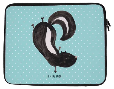 Produktbild von Mr. & Mrs. Panda Laptop Case Stinktier Handstand 27 x 36 cm - Türkis Pastell - Geschenk, Wildtier, Laptophülle, Notebook Tasche, Skunk, Hülle, Sleeve, Laptoptasche