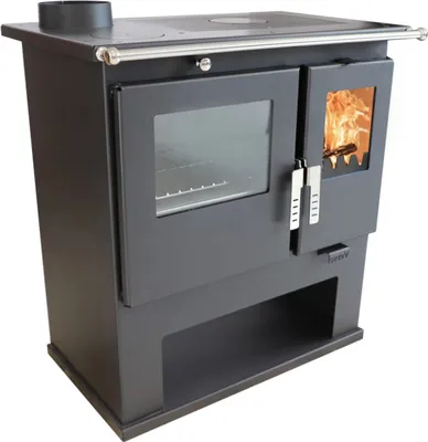 Image de Poêle à bois Verso CS Inox 7,7 kW avec four en inox à gauche