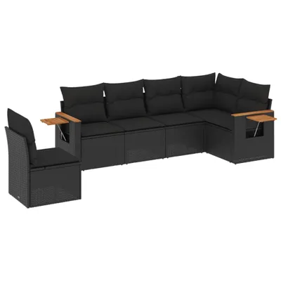 Produktbild von 6-tlg. Garten-Sofagarnitur mit Kissen Schwarz Poly Rattan