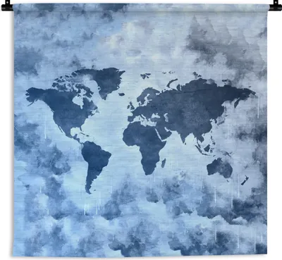 Produktbild von MuchoWow® Wandteppich Wandbehang Weltkarte - Blau - Farbe 150x150 cm Tapisserie Dekoration Wandtuch - Wohnaccessoires - Modernes