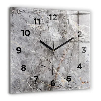 Produktbild von Wallfluent Große Wanduhr – Stilles Quarzuhrwerk - Uhr Dekoration Wohnzimmer Schlafzimmer Küche - Zifferblatt - schwarze Zeiger - 60 cm - Grauer Granitmarmor