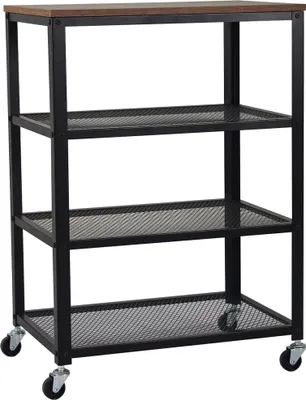 Image de Chariot à roulettes Relaxdays, 4 étagères, style industriel, cuisine et salon, dimensions : 85 x 60 x 40 cm, chariot de service à roulettes, noir/marron