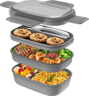 Produktbild von Lunchbox 1900ML, Mittagessenbox für Erwachsene, Brotdose für Kinder mit Fächern, Brotzeitbox mit Besteck,Mittagessenbox für die Arbeit,Mikrowelle.