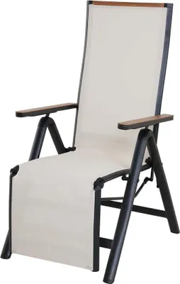 Image de Sièges en aluminium avec dossier rembourré haut et revêtement en tissu résistant aux intempéries, réglable dans 6 positions, ensemble de salon d'extérieur et de balcon (beige)