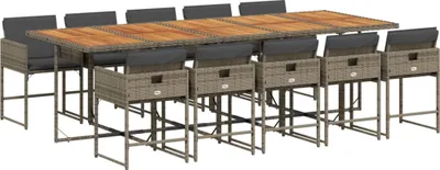 Produktbild von 11-tlg. Garten-Essgruppe mit Kissen Grau Poly Rattan