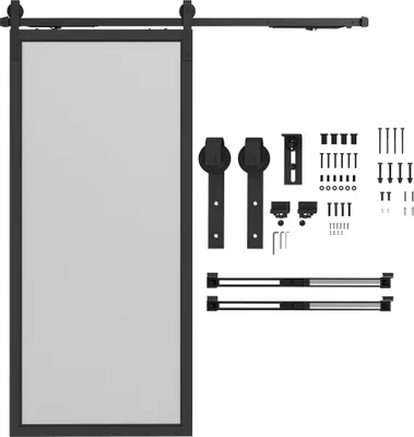 Produktbild von Schiebetür-Bausatz, leise & leichtgängig, für Holz- & Zementwände, 183cm, Stahl, Schwarz